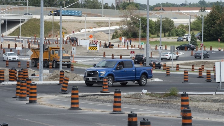 An image of the partially opened roundabout on Ottawa Street