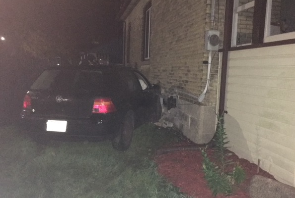 A car crashed into a house at Ross St. and Hemlock St. in St. Thomas. Photo courtesy of St. Thomas police.