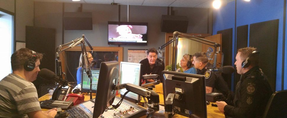 Sarnia Police Constables discuss impaired driving with The CHOK Breakfast Club. Dec. 13, 2017. (Photo by Colin Gowdy)