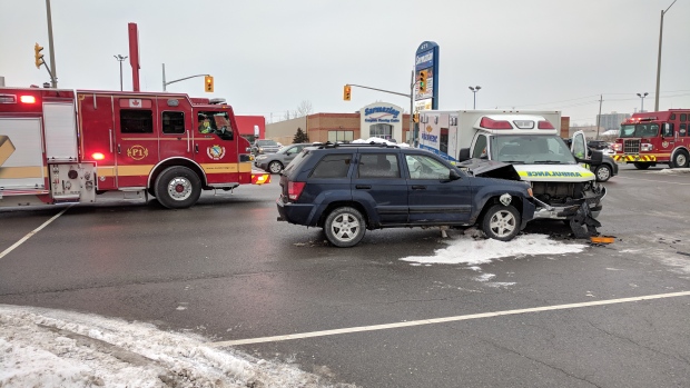Ambulance and SUV collide shutting down three lanes of traffic