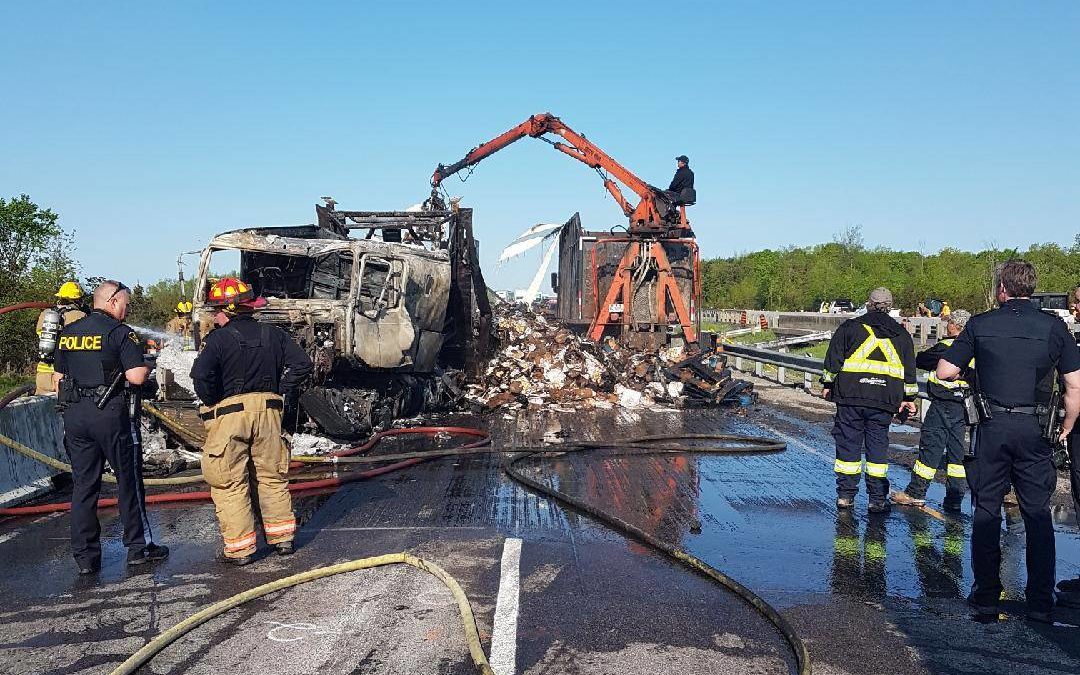 Truck driver charged with careless driving after truck fire on Hwy. 401 near Napanee