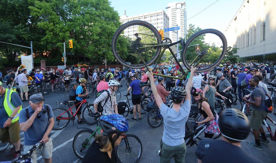 Cyclists ride and block traffic in honour of woman killed at Toronto intersection