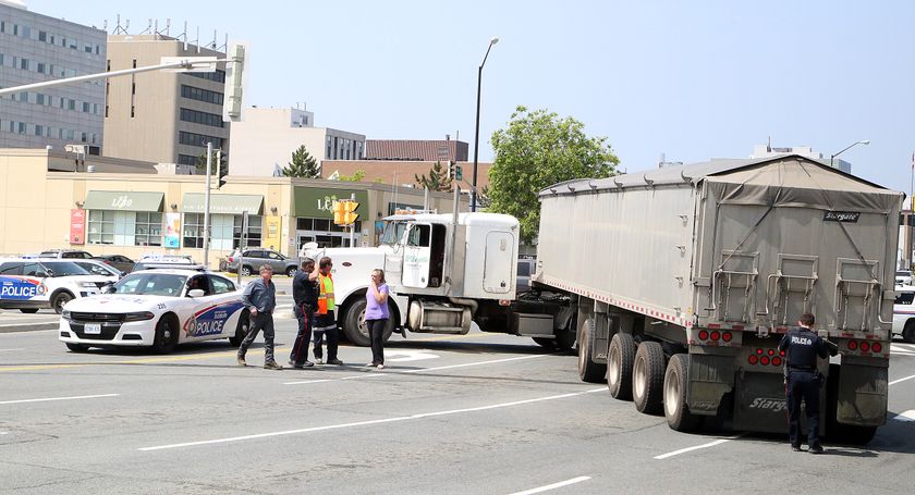 Photos: Collision diverts traffic in downtown Sudbury, minor injuries reported