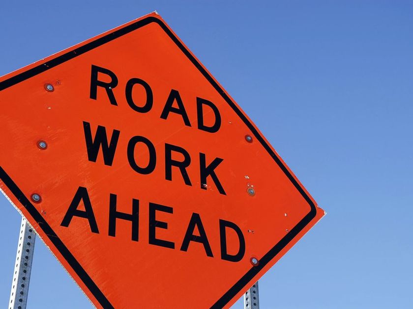 Road work ahead construction sign