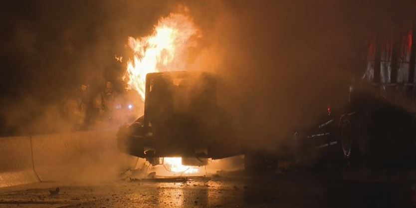 ‘Stuck in this mess’: Large fire destroys truck and brings traffic to a crawl on QEW in Oakville